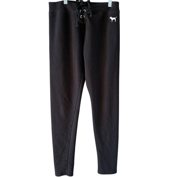 Victoria’s Secret PINK Y2K Lace Up Jogger Sweatpants Dog Logo Black Medium - Picture 1 of 6